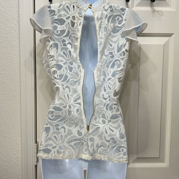 Papermoon Sz Large Short Sleeve Cream Off White Peplum Lace Crochet Cut Out - Picture 7 of 11